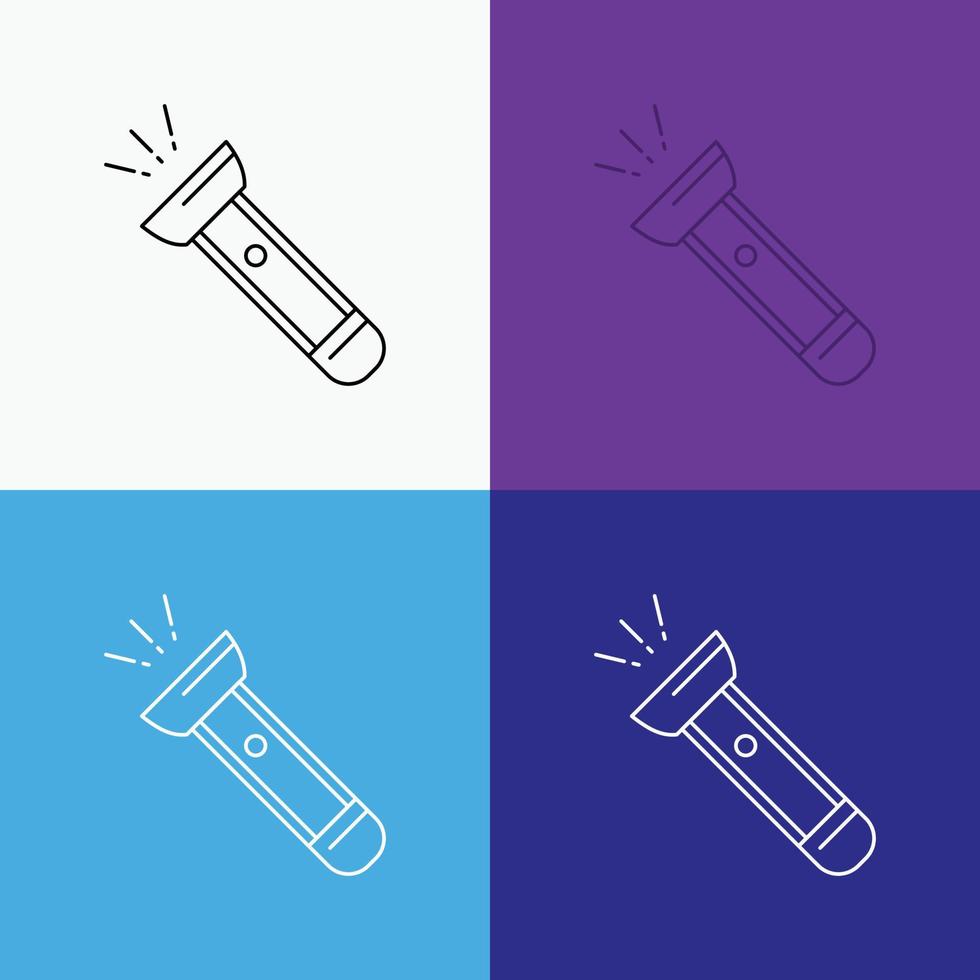 torch. light. flash. camping. hiking Icon Over Various Background. Line style design. designed for web and app. Eps 10 vector illustration