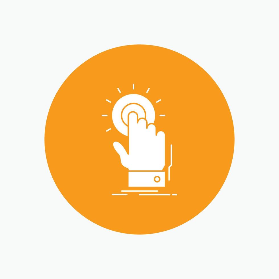 touch. click. hand. on. start White Glyph Icon in Circle. Vector Button illustration