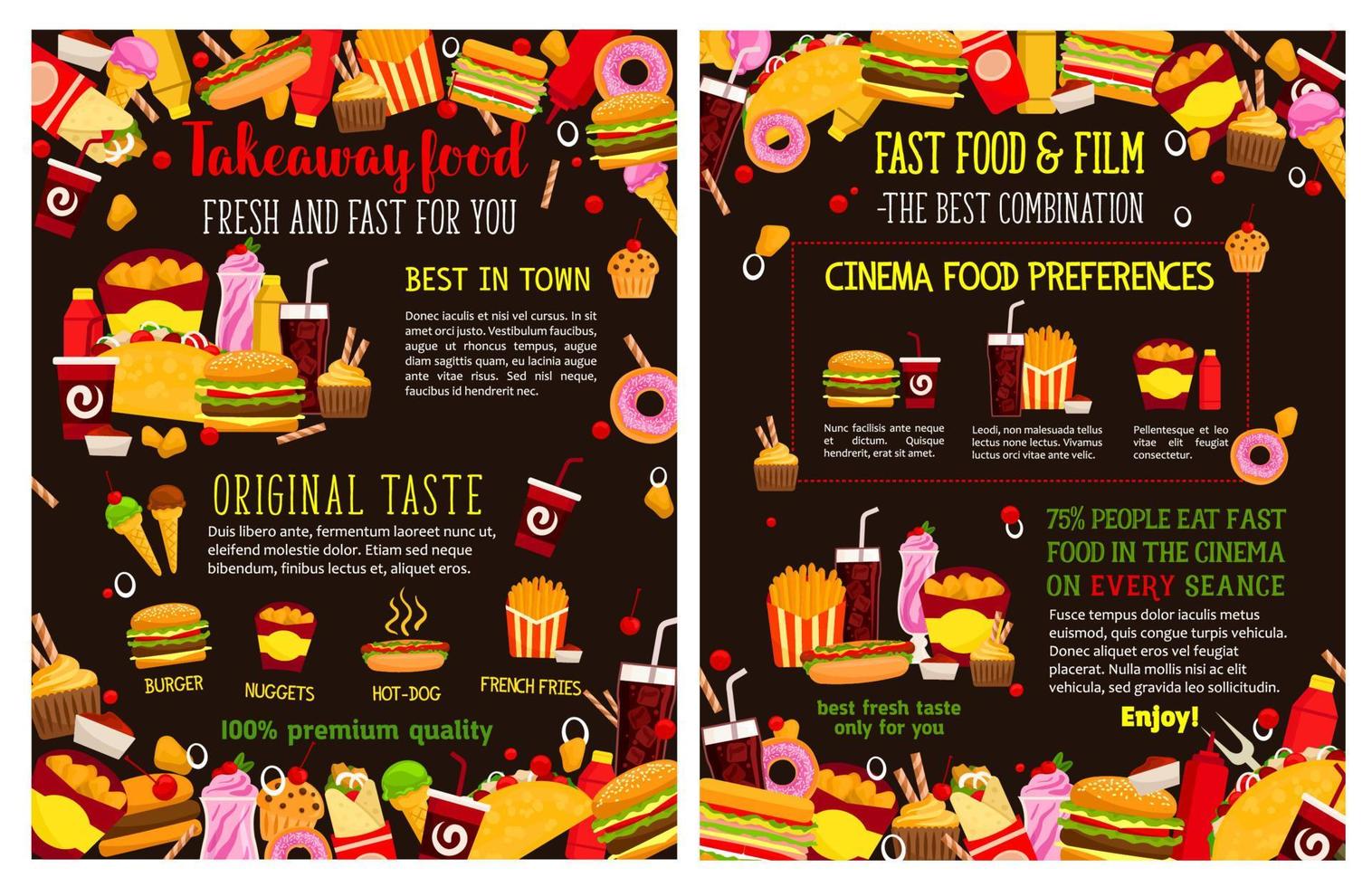 Vector fast food takeaway menu posters