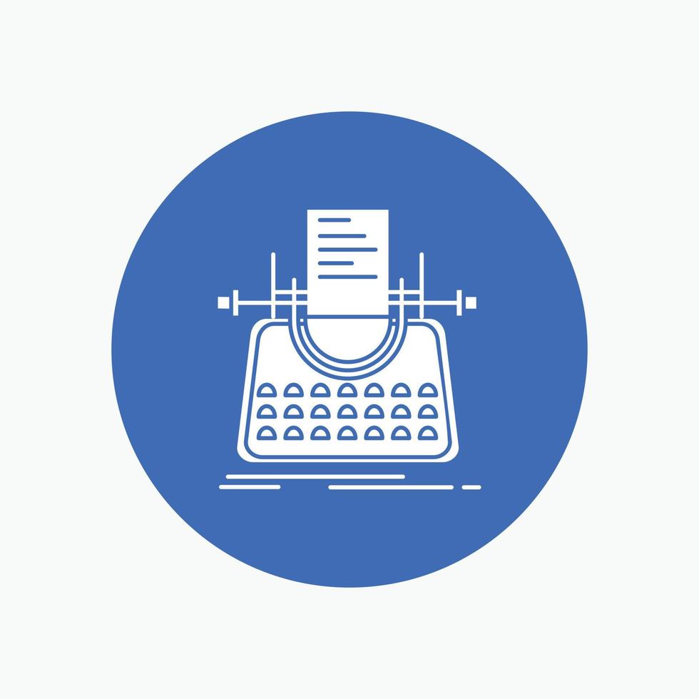 Article. blog. story. typewriter. writer White Glyph Icon in Circle. Vector Button illustration