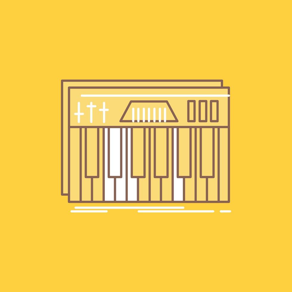 Controller. keyboard. keys. midi. sound Flat Line Filled Icon. Beautiful Logo button over yellow background for UI and UX. website or mobile application vector