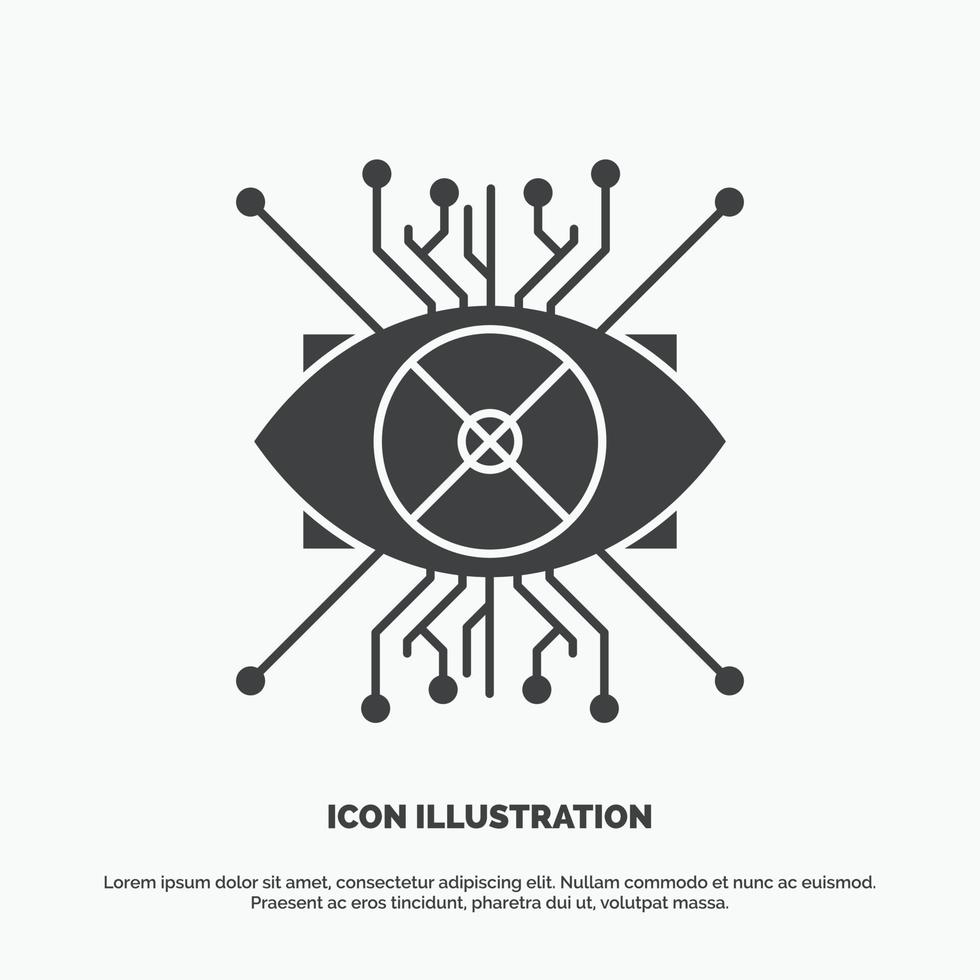 Ar. augmentation. cyber. eye. lens Icon. glyph vector gray symbol for UI and UX. website or mobile application