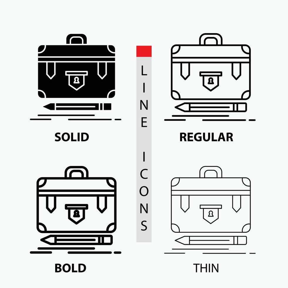briefcase. business. financial. management. portfolio Icon in Thin. Regular. Bold Line and Glyph Style. Vector illustration