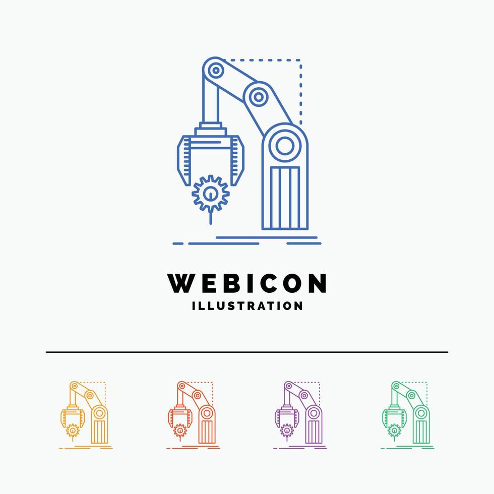 automatización. fábrica. mano. mecanismo. plantilla de icono web de línea de color del paquete 5 aislada en blanco. ilustración vectorial vector