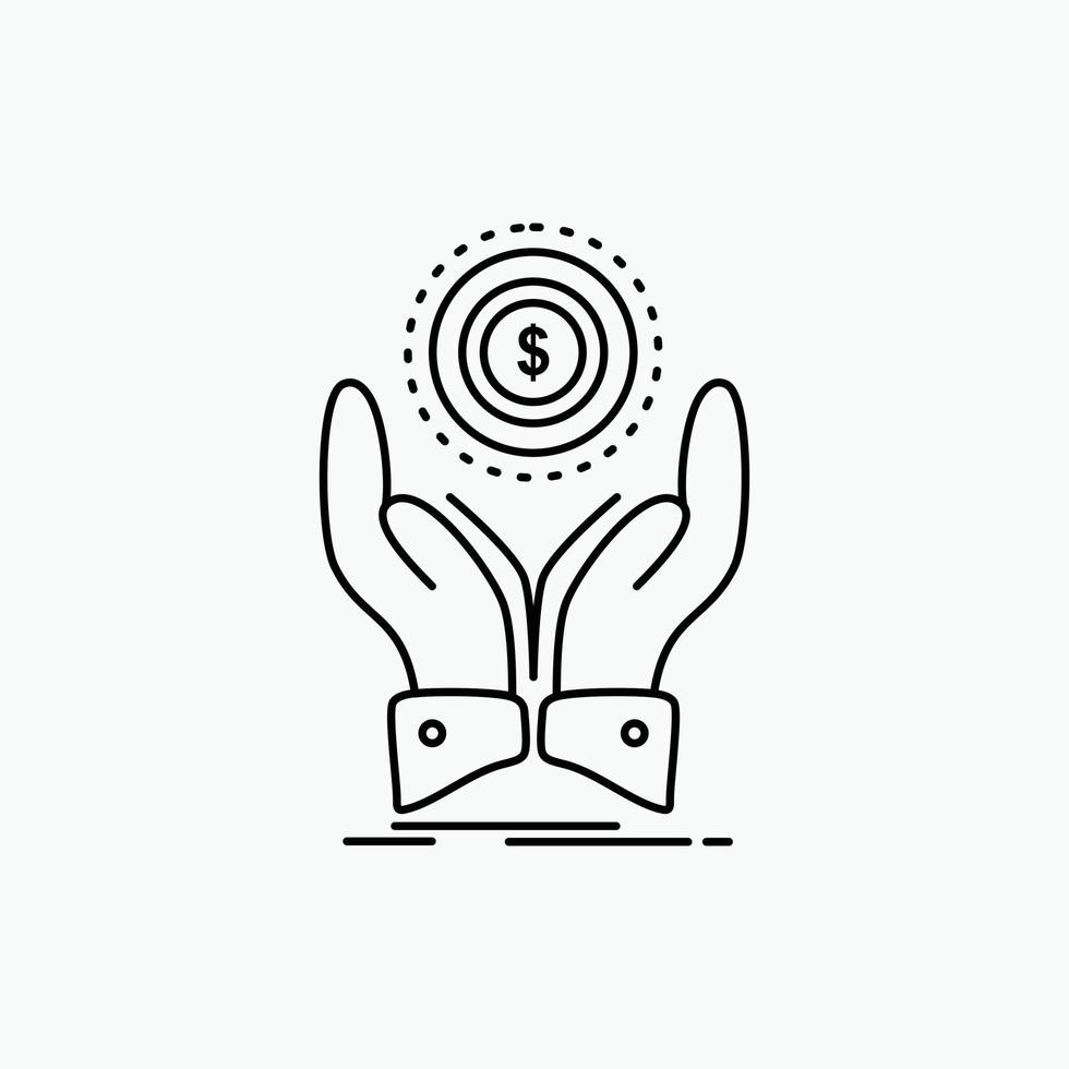 coin. hand. stack. dollar. income Line Icon. Vector isolated illustration