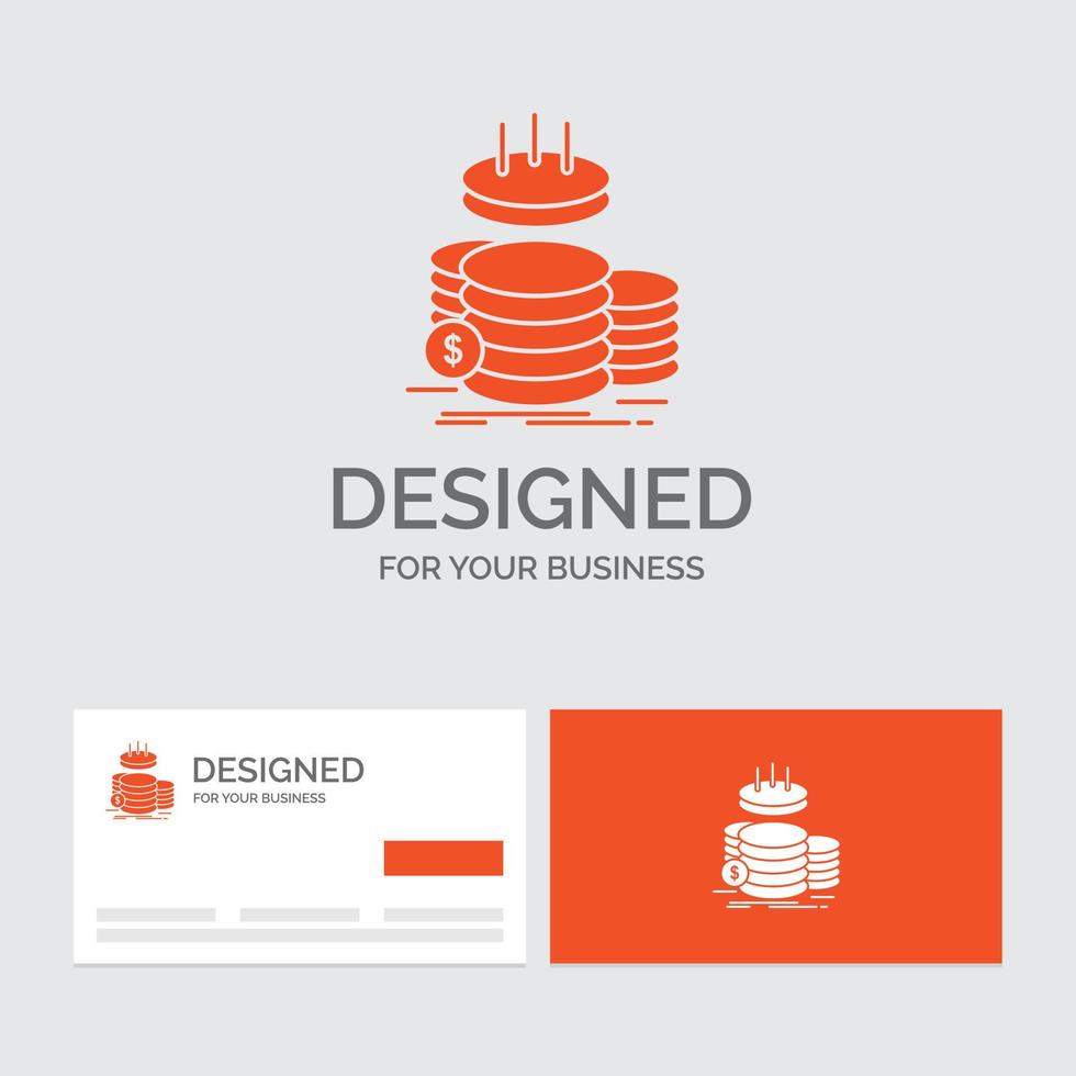 Business logo template for coins. finance. gold. income. savings. Orange Visiting Cards with Brand logo template. vector