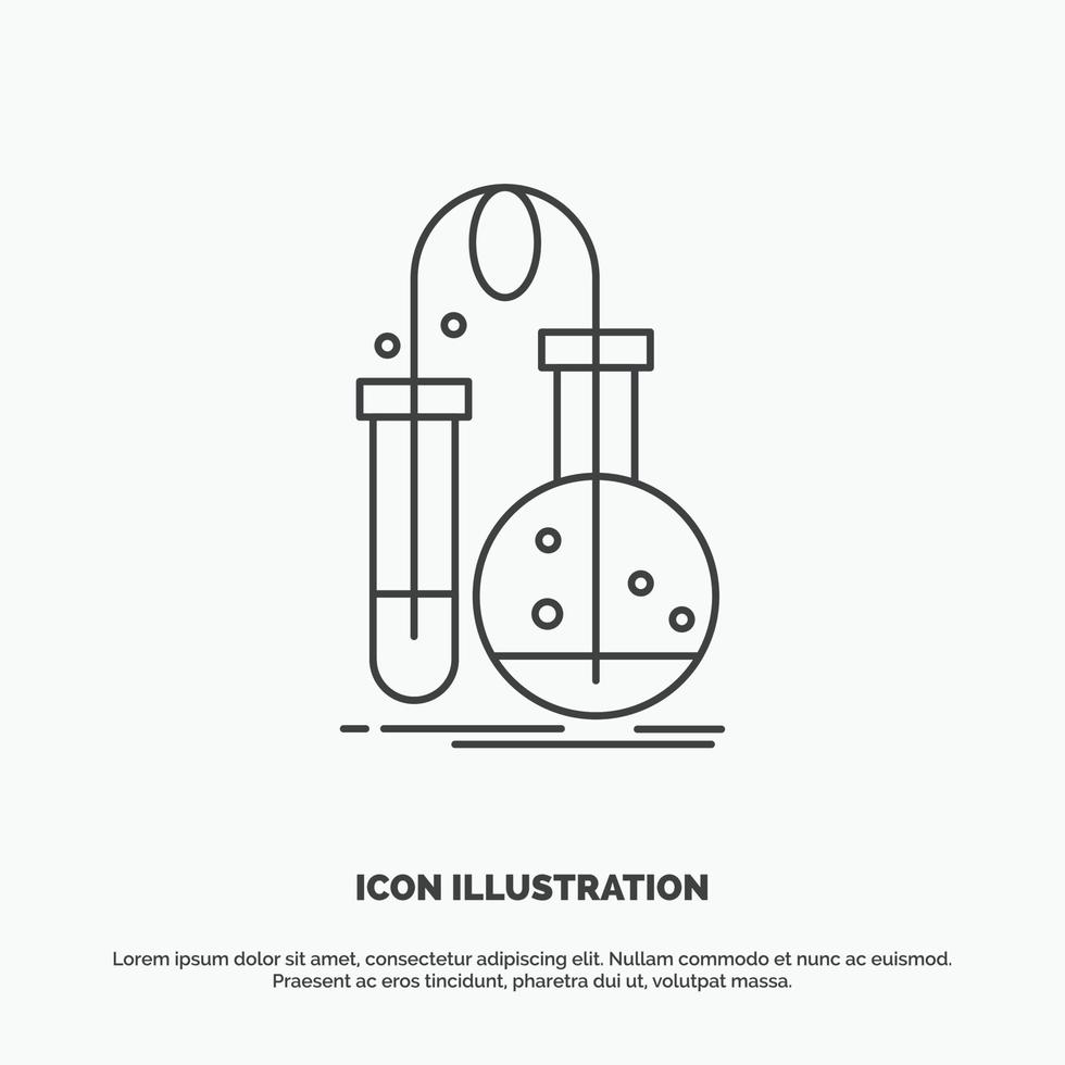 pruebas. química. matraz. laboratorio. icono de la ciencia. símbolo gris vectorial de línea para ui y ux. sitio web o aplicación móvil vector