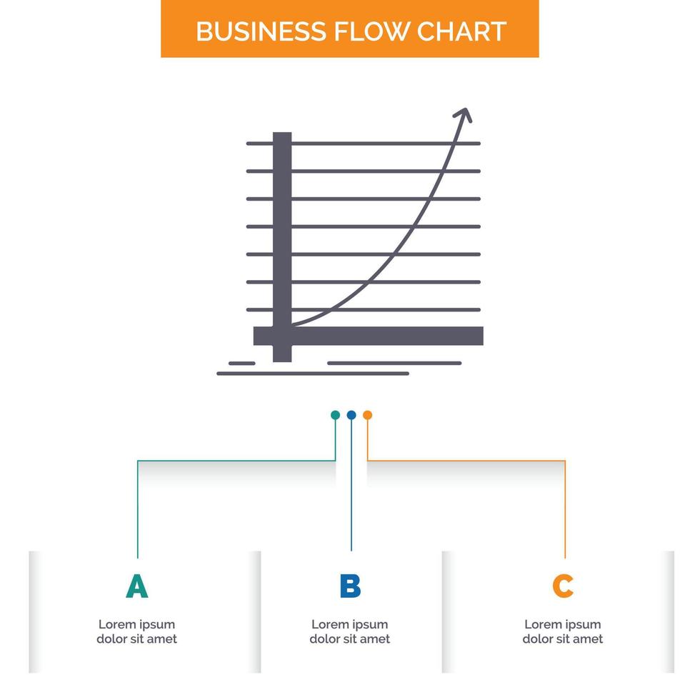 Arrow. chart. curve. experience. goal Business Flow Chart Design with 3 Steps. Glyph Icon For Presentation Background Template Place for text. vector
