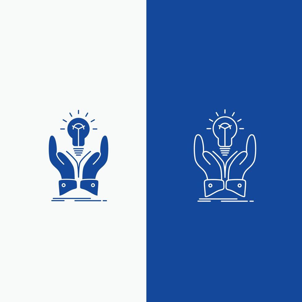 idea. ideas. creative. share. hands Line and Glyph web Button in Blue color Vertical Banner for UI and UX. website or mobile application vector