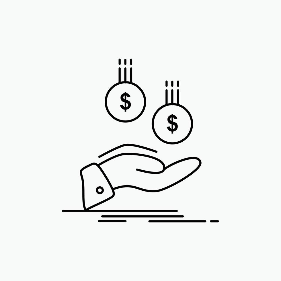 coins. hand. currency. payment. money Line Icon. Vector isolated illustration