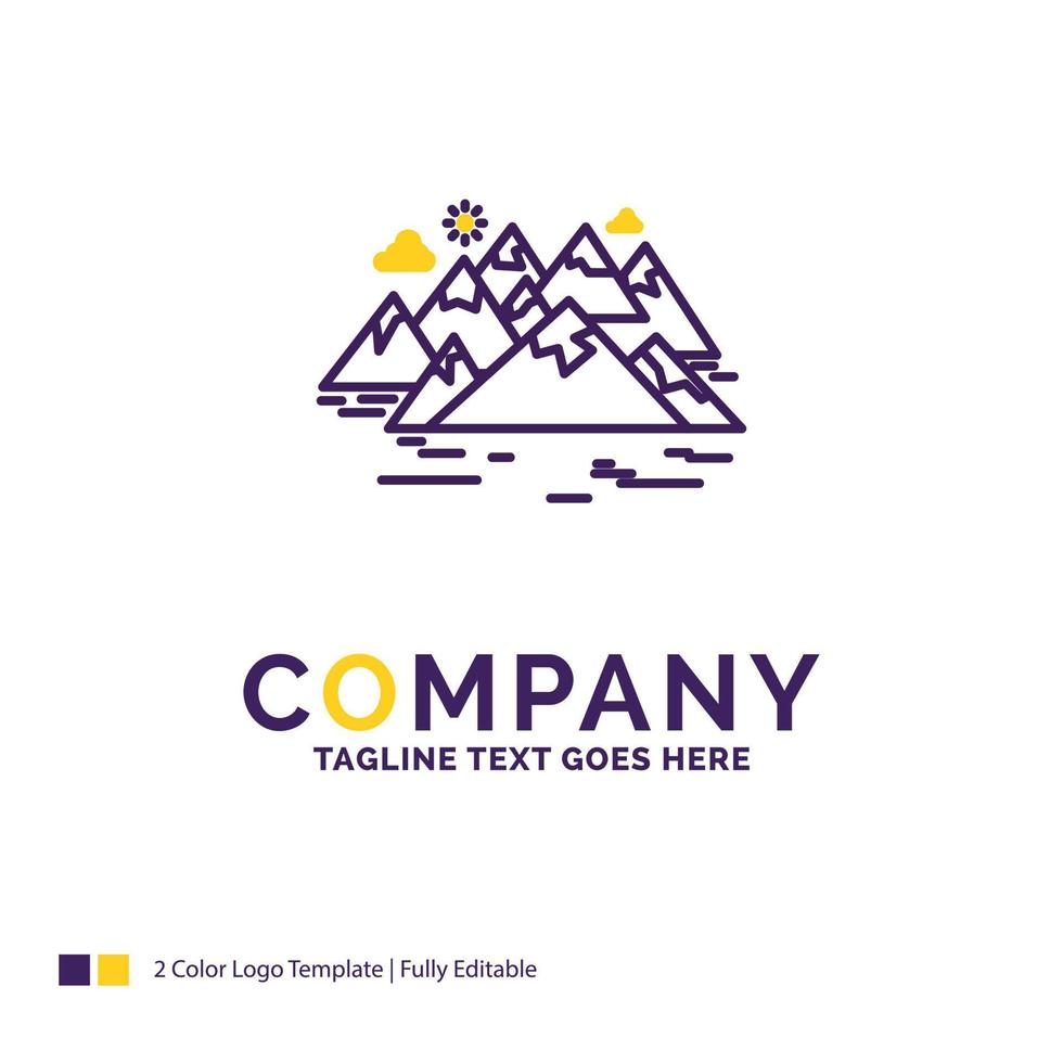 Company Name Logo Design For . Mountain. hill. landscape. rocks. crack. Purple and yellow Brand Name Design with place for Tagline. Creative Logo template for Small and Large Business. vector