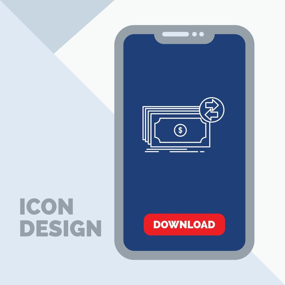 Banknotes. cash. dollars. flow. money Line Icon in Mobile for Download Page vector