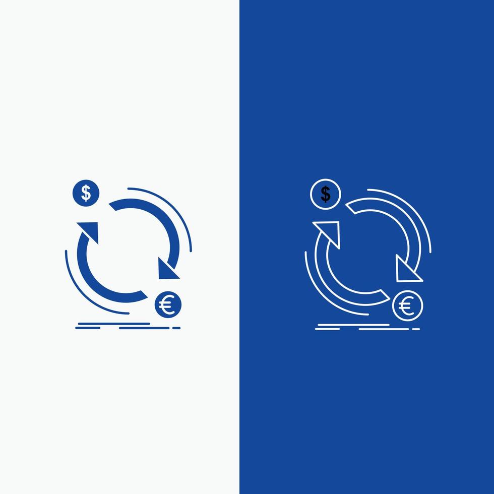 exchange. currency. finance. money. convert Line and Glyph web Button in Blue color Vertical Banner for UI and UX. website or mobile application vector