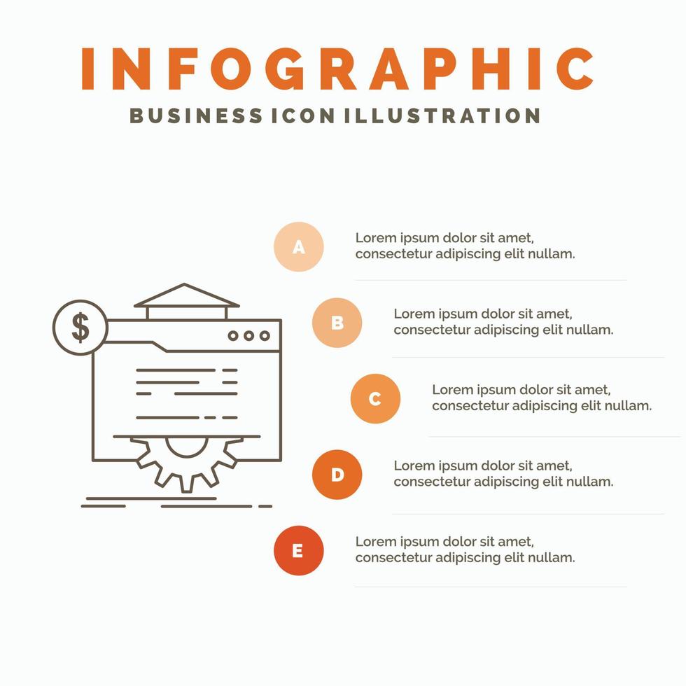 SEO Progreso. globo. tecnología. plantilla de infografía de sitio web para sitio web y presentación. icono de línea gris con ilustración de vector de estilo infográfico naranja