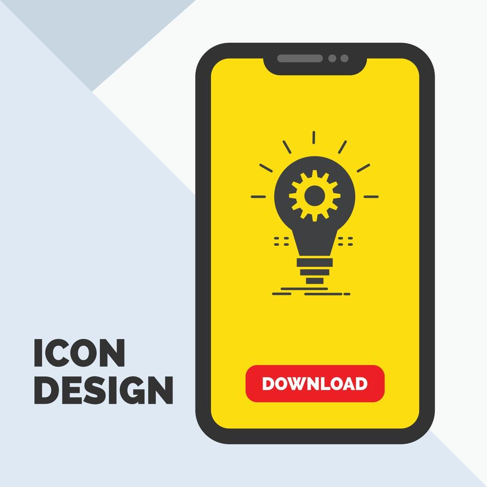 Bulb. develop. idea. innovation. light Glyph Icon in Mobile for Download Page. Yellow Background vector