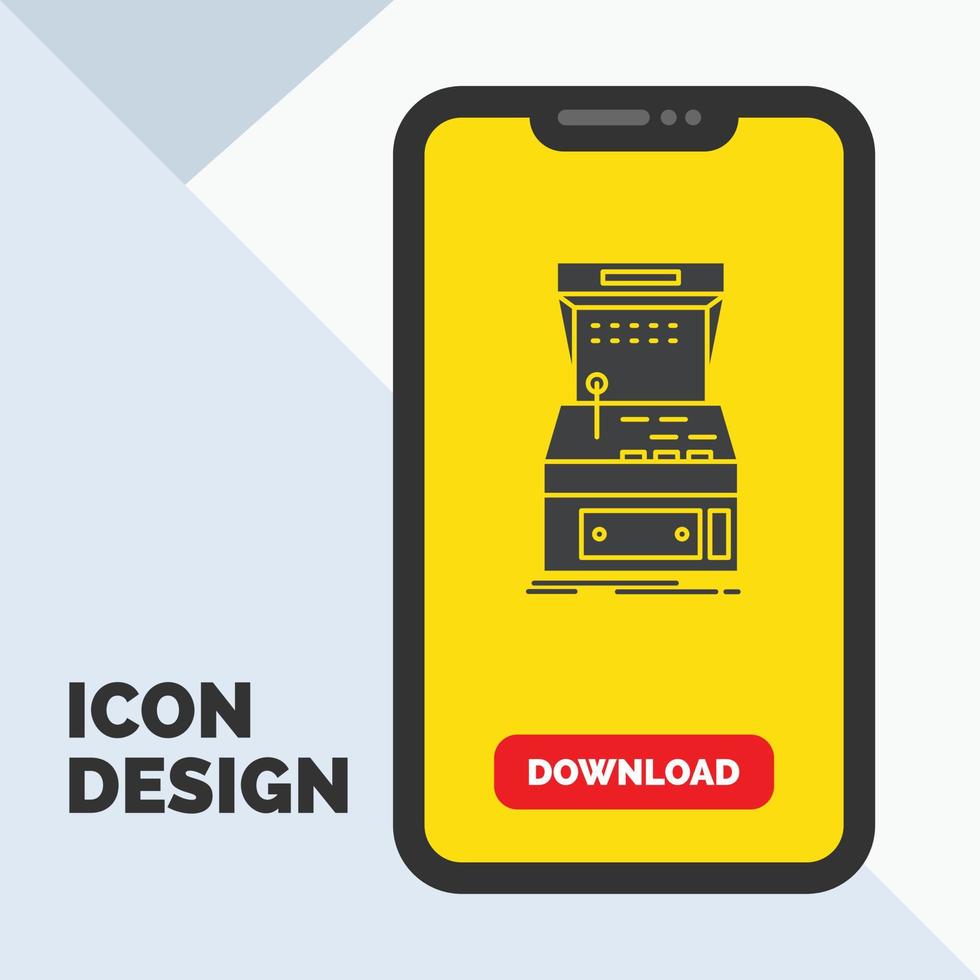 Arcade. console. game. machine. play Glyph Icon in Mobile for Download Page. Yellow Background vector