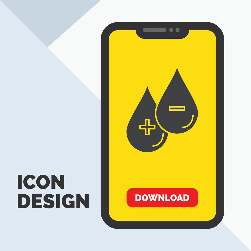 blood. drop. liquid. Plus. Minus Glyph Icon in Mobile for Download Page. Yellow Background vector