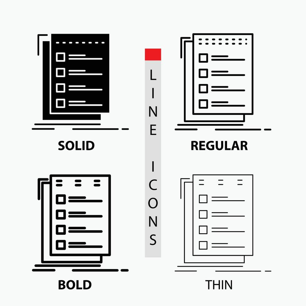 Check. checklist. list. task. to do Icon in Thin. Regular. Bold Line and Glyph Style. Vector illustration