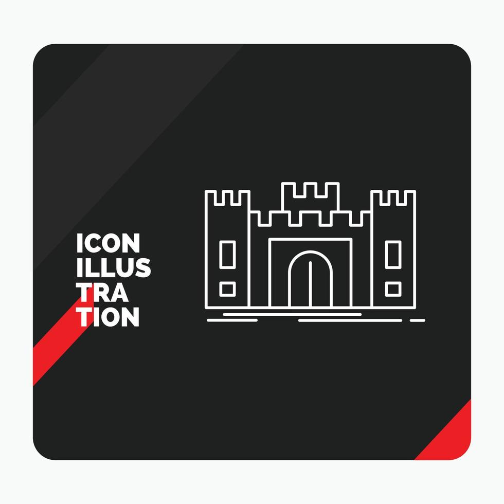 Red and Black Creative presentation Background for Castle. defense. fort. fortress. landmark Line Icon vector