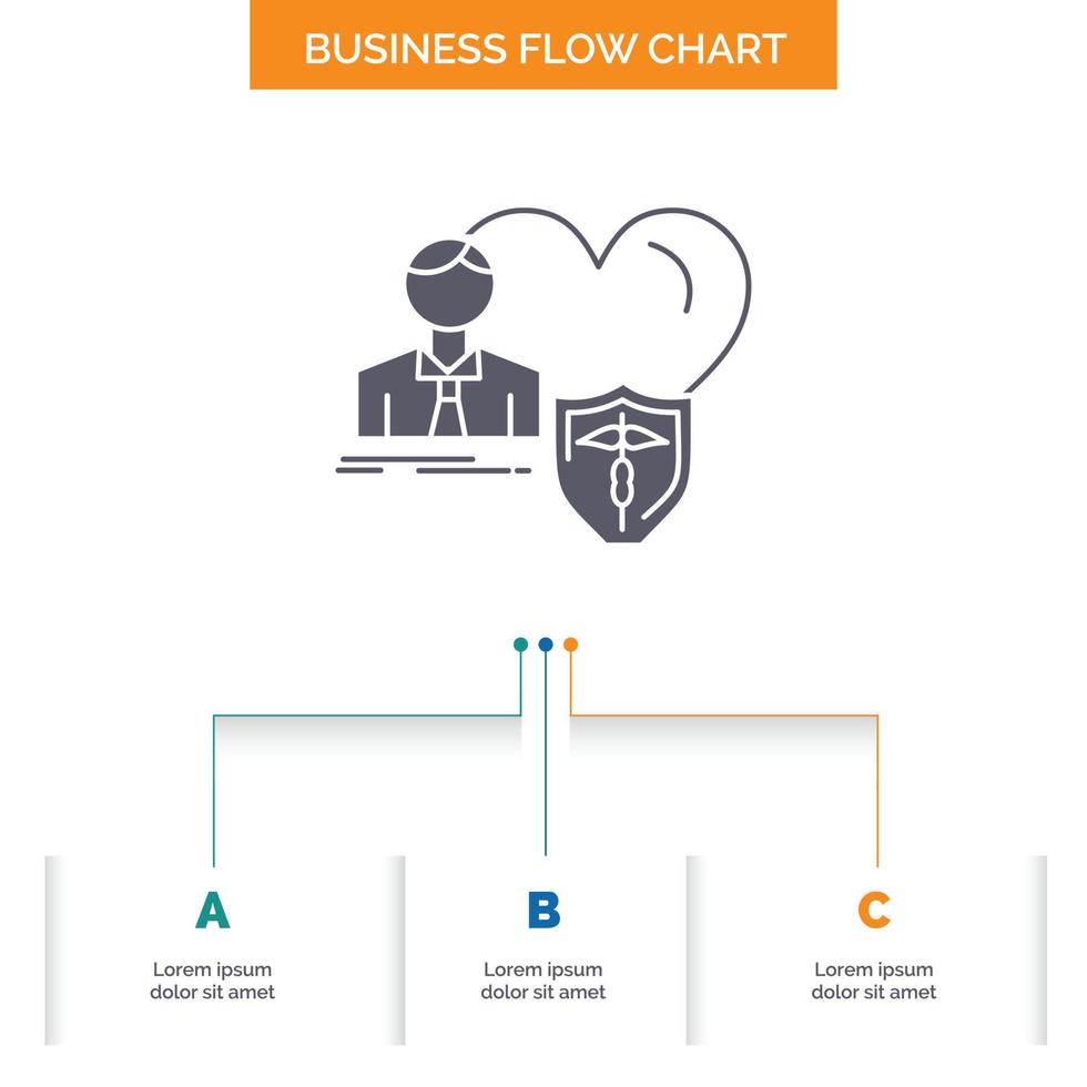 insurance. family. home. protect. heart Business Flow Chart Design with 3 Steps. Glyph Icon For Presentation Background Template Place for text. vector