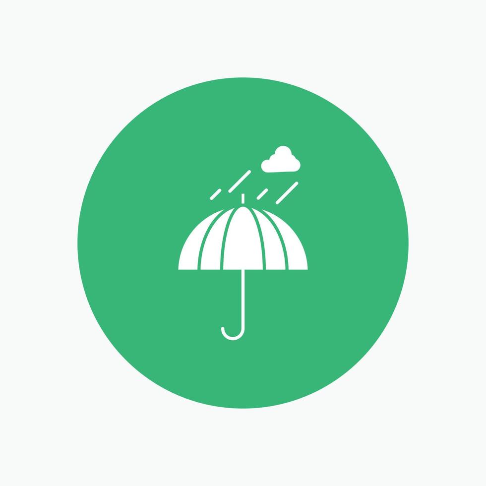 Umbrella. camping. rain. safety. weather White Glyph Icon in Circle. Vector Button illustration