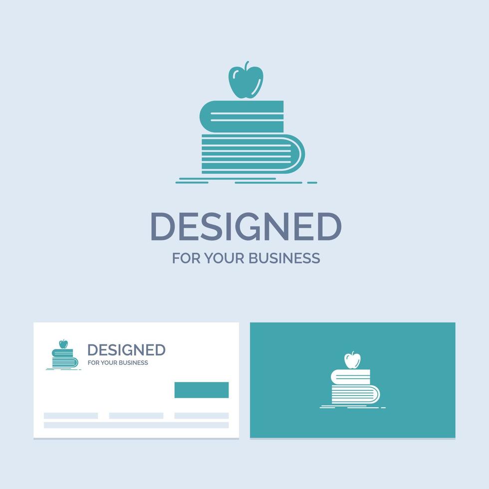 back to school. school. student. books. apple Business Logo Glyph Icon Symbol for your business. Turquoise Business Cards with Brand logo template. vector