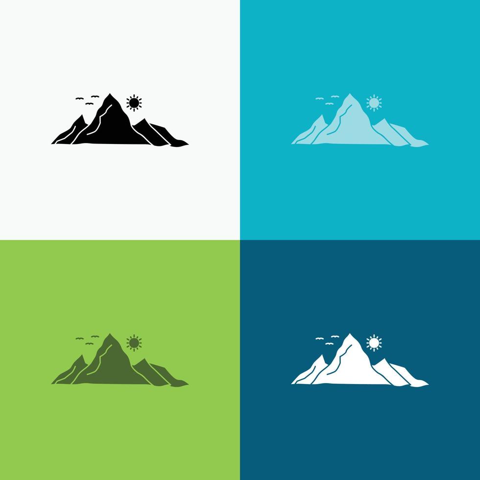 mountain. landscape. hill. nature. sun Icon Over Various Background. glyph style design. designed for web and app. Eps 10 vector illustration