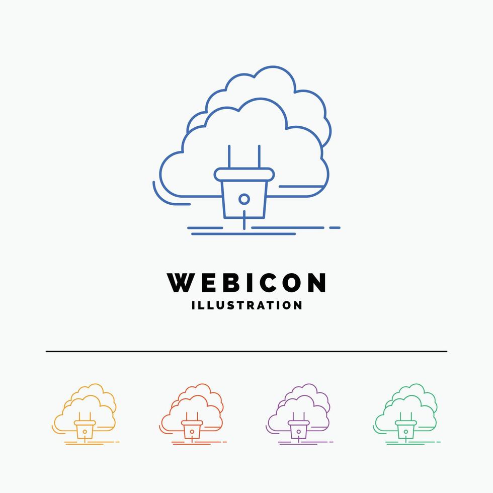 Cloud. connection. energy. network. power 5 Color Line Web Icon Template isolated on white. Vector illustration