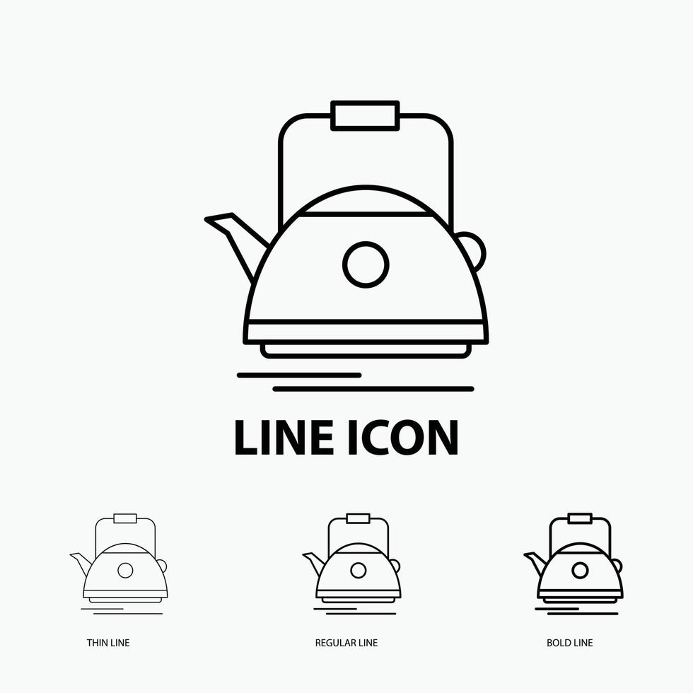 Tea. kettle. teapot. camping. pot Icon in Thin. Regular and Bold Line Style. Vector illustration