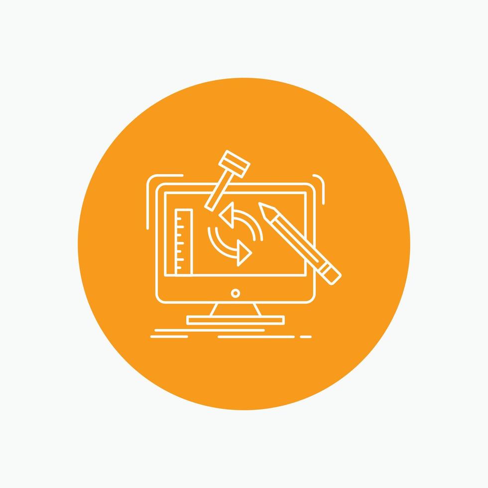 engineering. project. tools. workshop. processing White Line Icon in Circle background. vector icon illustration