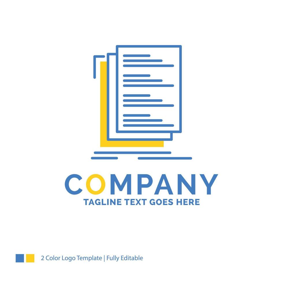 Code. coding. compile. files. list Blue Yellow Business Logo template. Creative Design Template Place for Tagline. vector