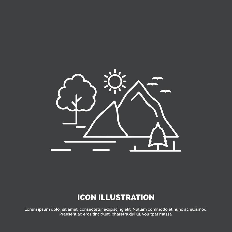 hill. landscape. nature. mountain. sun Icon. Line vector symbol for UI and UX. website or mobile application