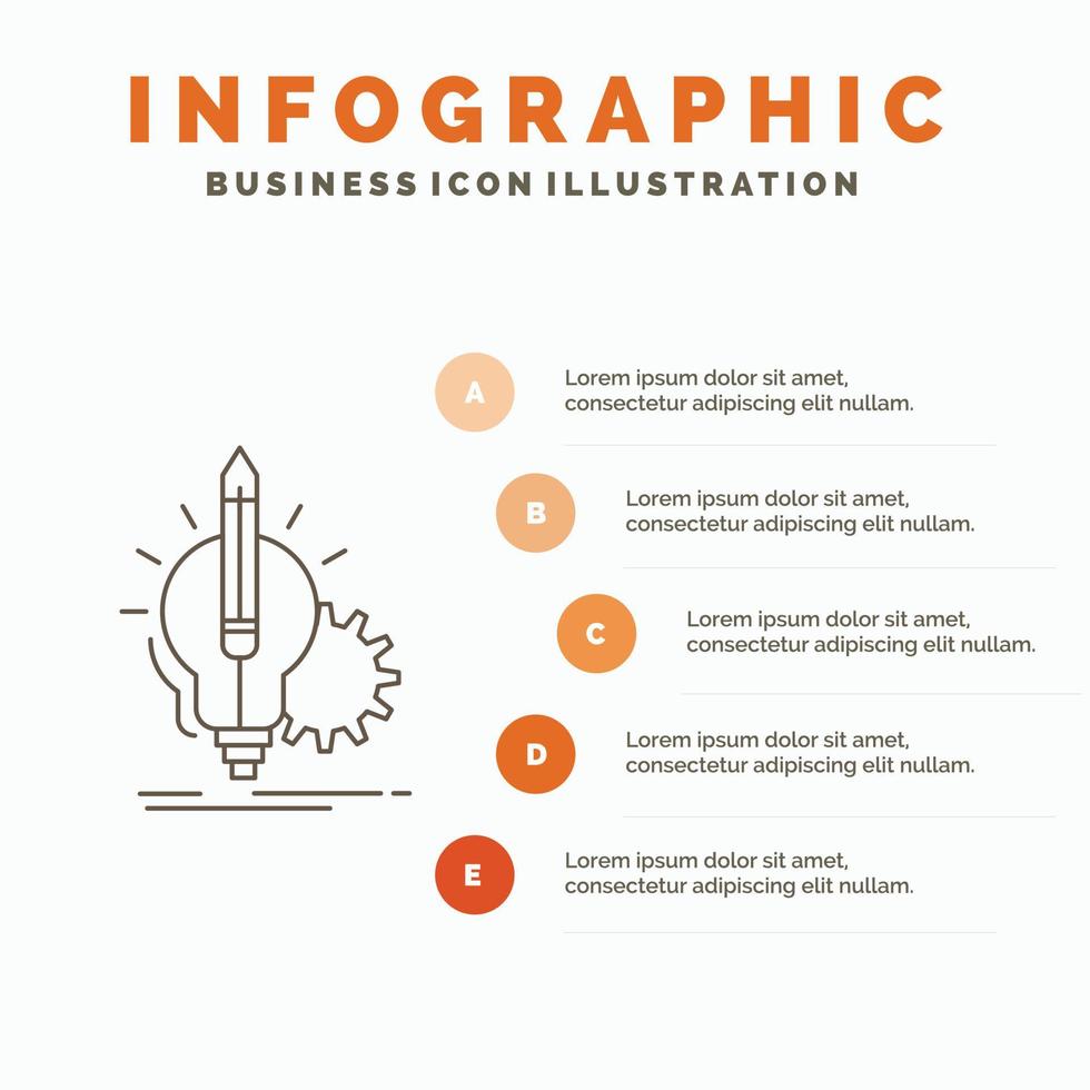 ocurrencia. visión. llave. lámpara. plantilla de infografía de bombilla para sitio web y presentación. icono de línea gris con ilustración de vector de estilo infográfico naranja