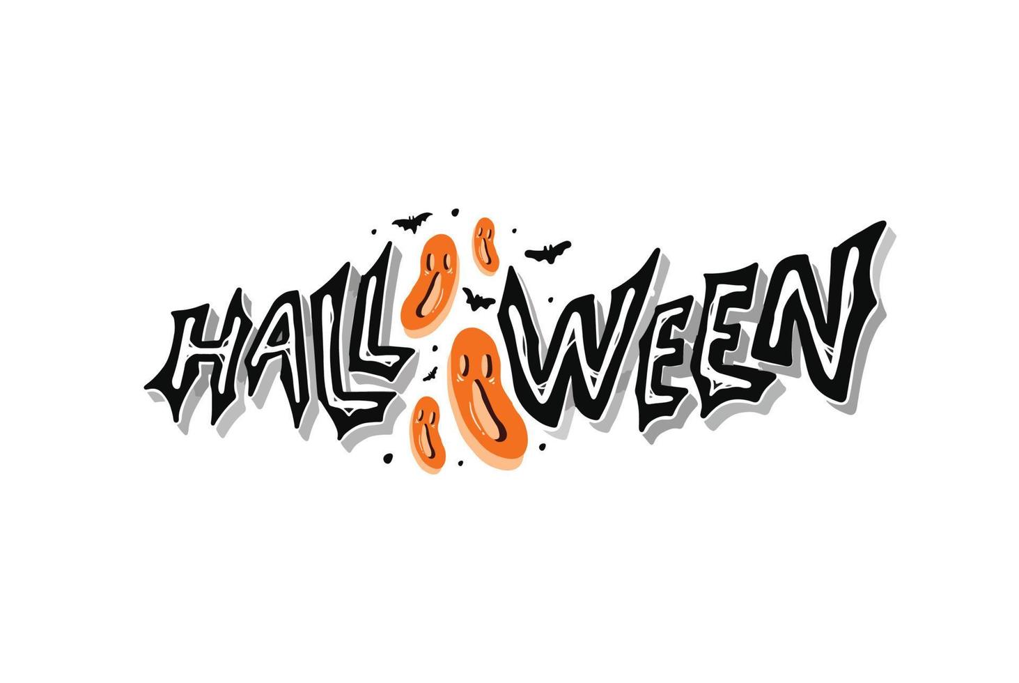 Halloween typography style with more ghost dan bats vector