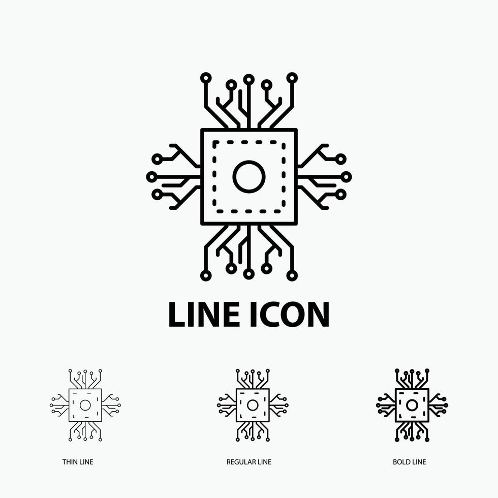 Chip. cpu. microchip. processor. technology Icon in Thin. Regular and Bold Line Style. Vector illustration