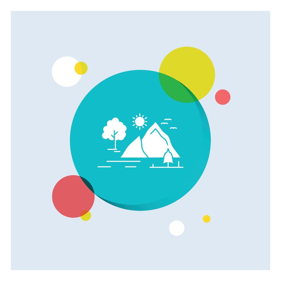 hill. landscape. nature. mountain. sun White Glyph Icon colorful Circle Background vector