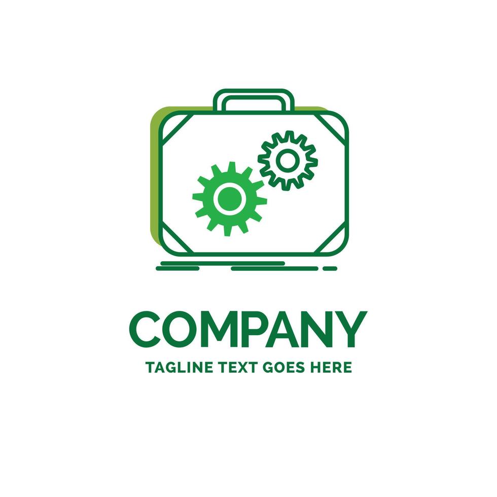 Briefcase. case. production. progress. work Flat Business Logo template. Creative Green Brand Name Design. vector