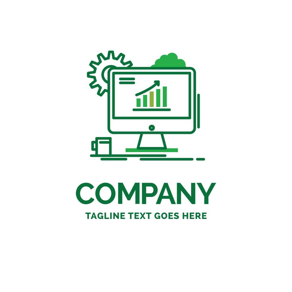Analytics. chart. seo. web. Setting Flat Business Logo template. Creative Green Brand Name Design. vector