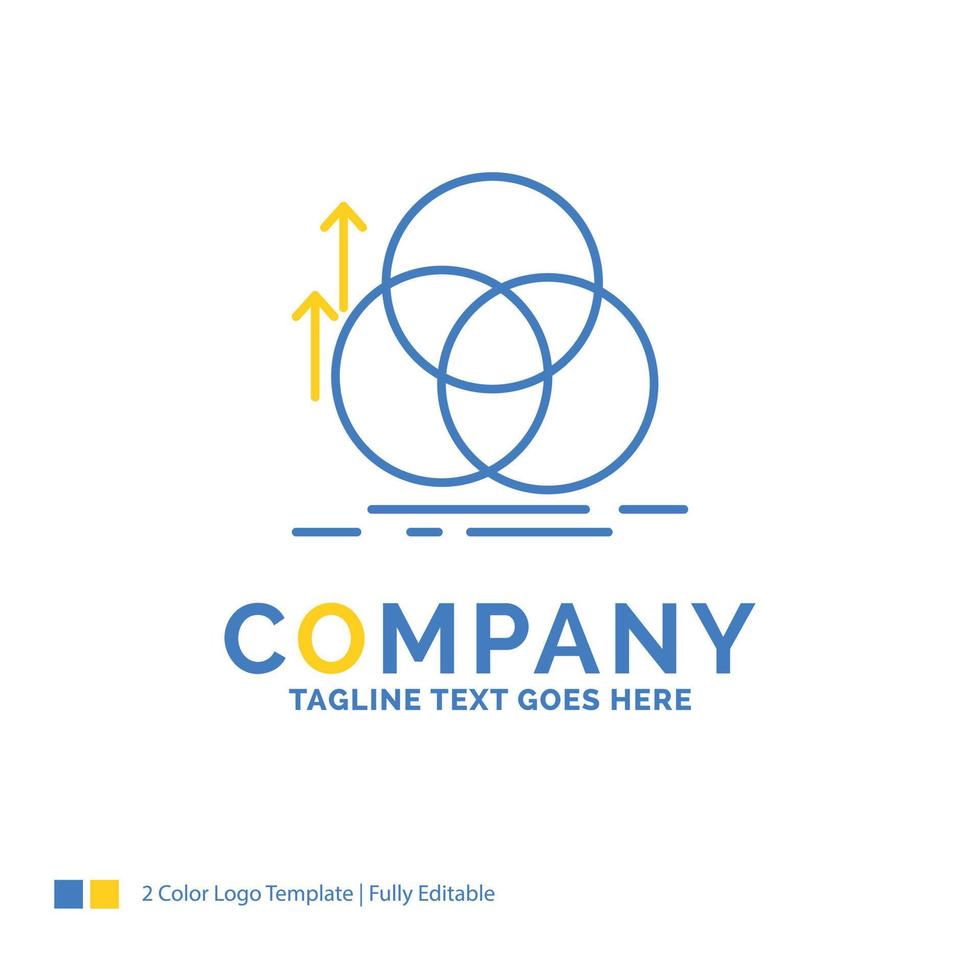 balance. circulo. alineación. medición. plantilla de logotipo de empresa amarillo azul de geometría. lugar de plantilla de diseño creativo para eslogan. vector