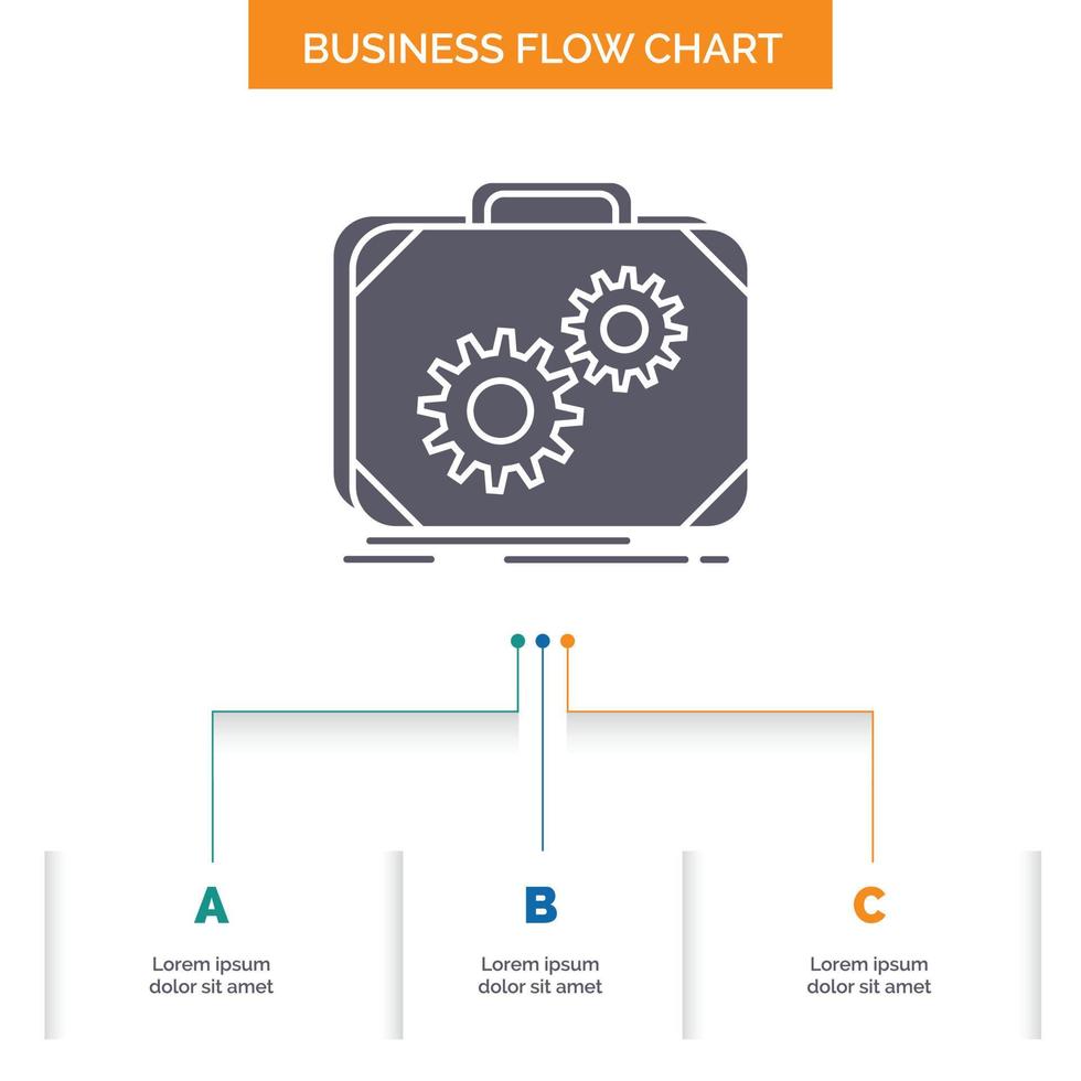 Briefcase. case. production. progress. work Business Flow Chart Design with 3 Steps. Glyph Icon For Presentation Background Template Place for text. vector