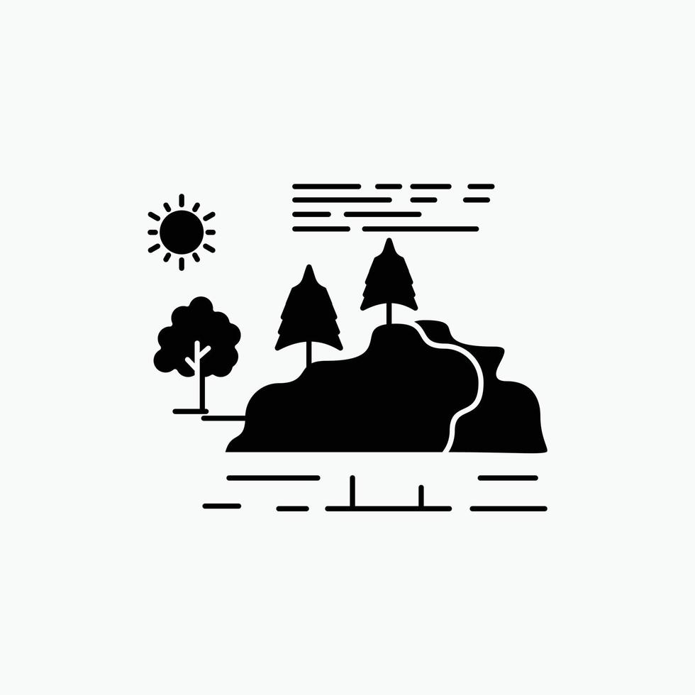 Cerro. paisaje. naturaleza. montaña. icono de glifo de lluvia. ilustración vectorial aislada vector