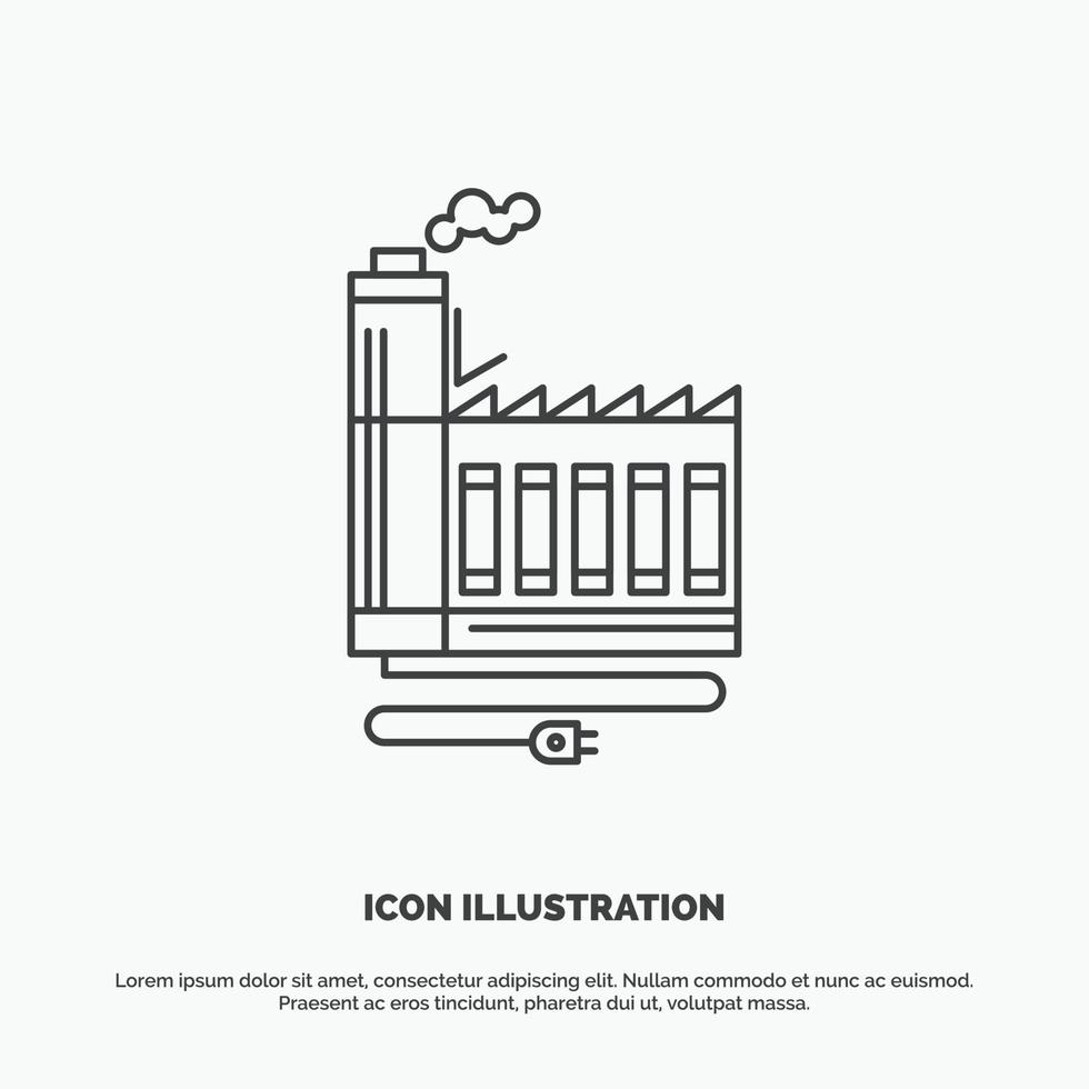 Consumption. resource. energy. factory. manufacturing Icon. Line vector gray symbol for UI and UX. website or mobile application