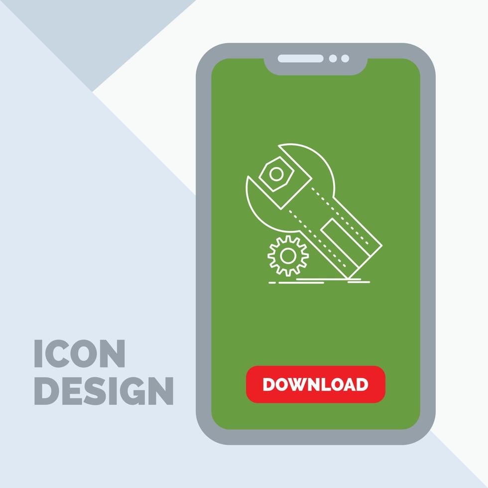 settings. App. installation. maintenance. service Line Icon in Mobile for Download Page vector