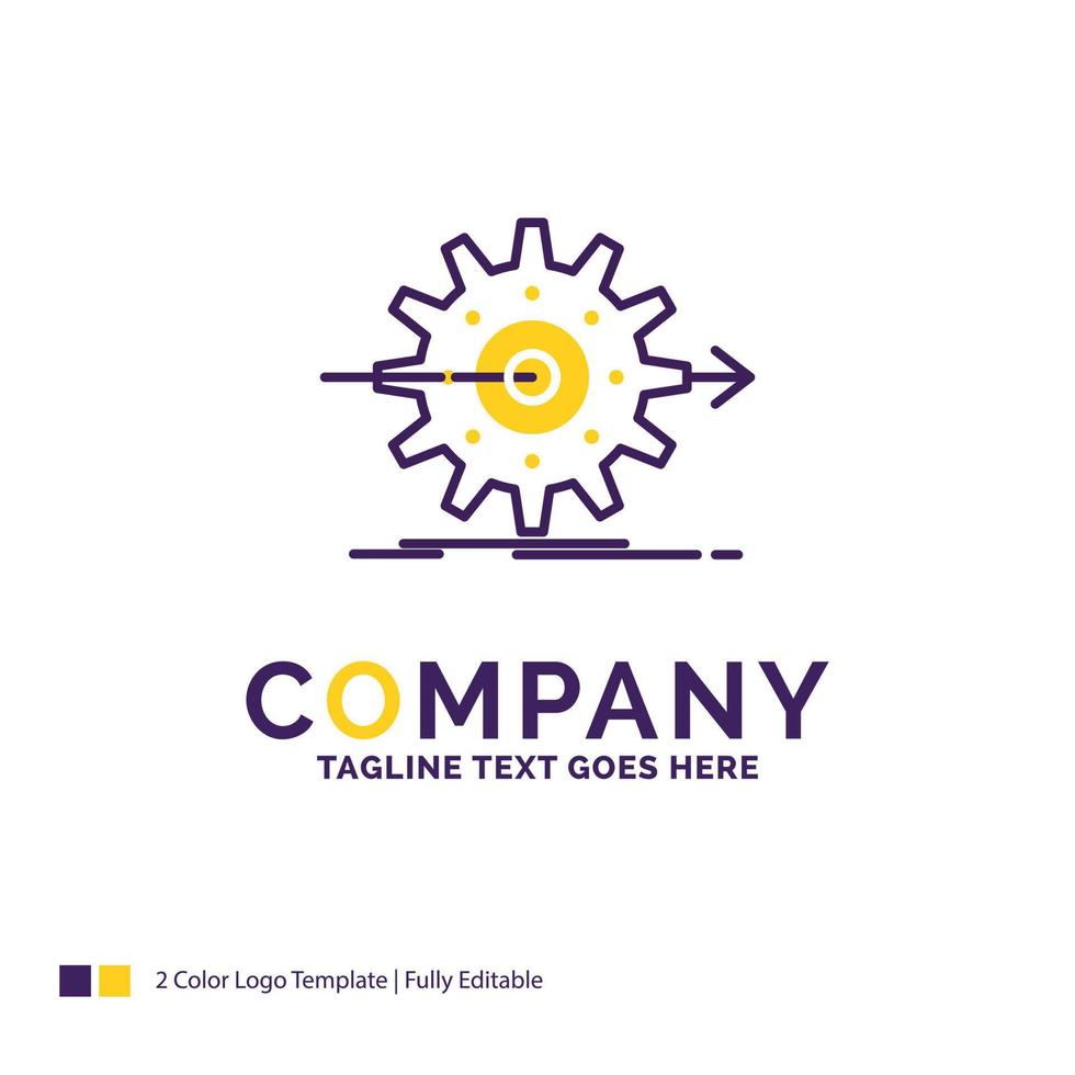 Company Name Logo Design For performance. progress. work. setting. gear. Purple and yellow Brand Name Design with place for Tagline. Creative Logo template for Small and Large Business. vector