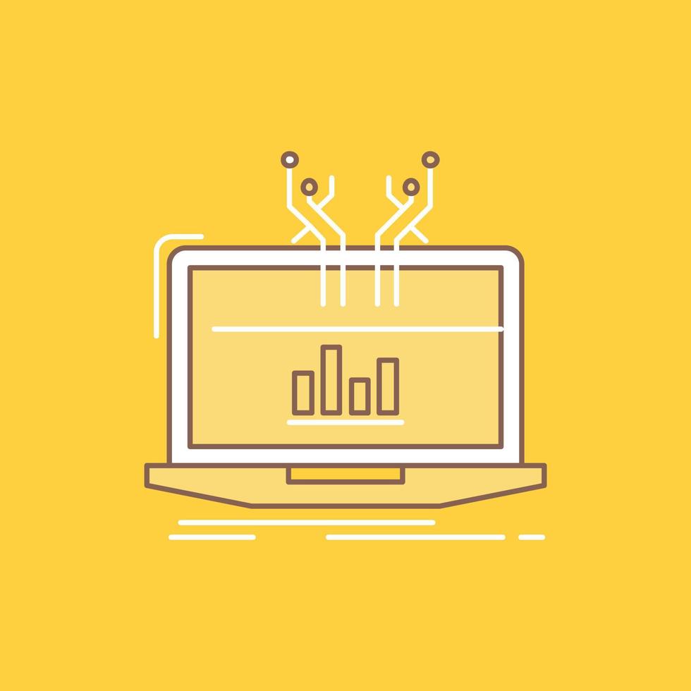 Analysis. analytical. management. online. platform Flat Line Filled Icon. Beautiful Logo button over yellow background for UI and UX. website or mobile application vector