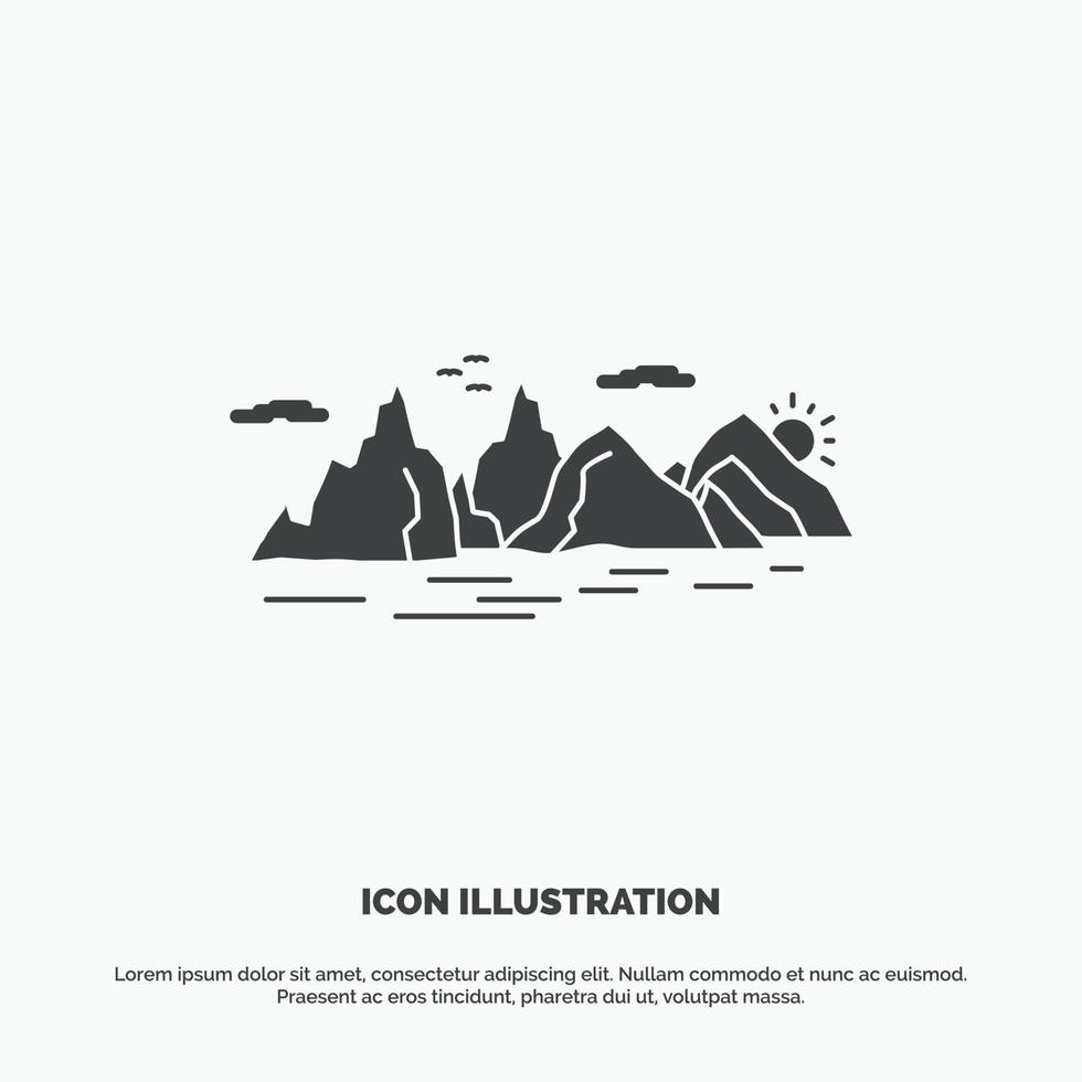 Mountain. hill. landscape. nature. cliff Icon. glyph vector gray symbol for UI and UX. website or mobile application