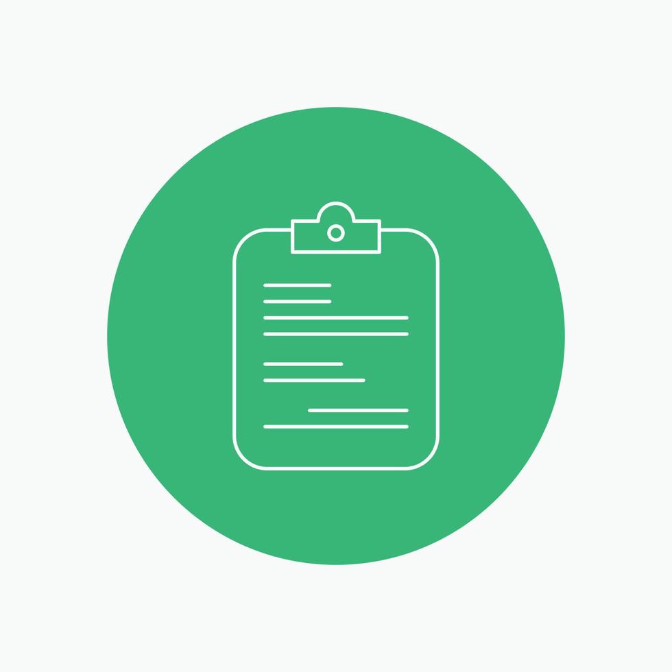 report. medical. paper. checklist. document White Line Icon in Circle background. vector icon illustration