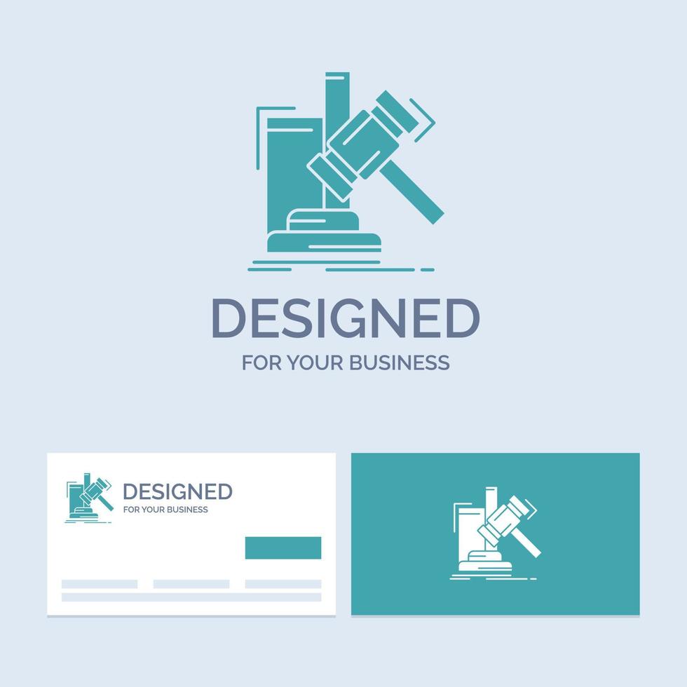 Auction. gavel. hammer. judgement. law Business Logo Glyph Icon Symbol for your business. Turquoise Business Cards with Brand logo template. vector