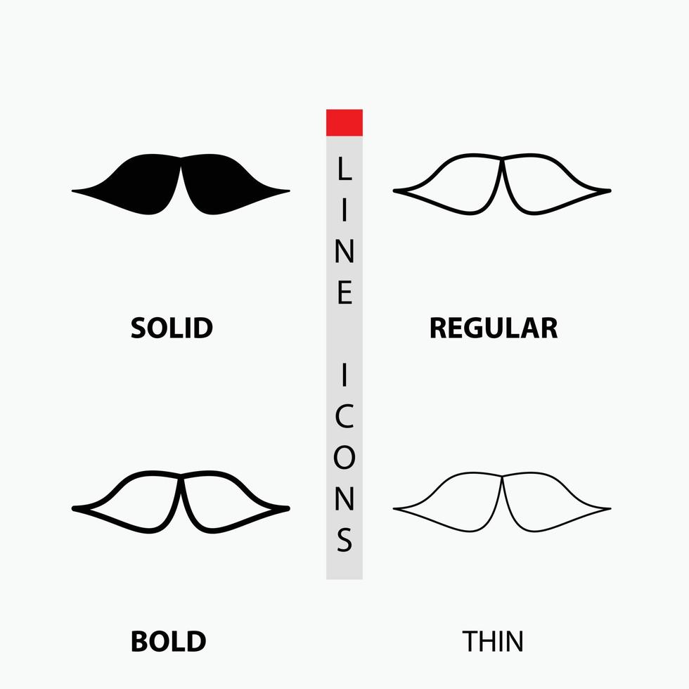 moustache. Hipster. movember. male. men Icon in Thin. Regular. Bold Line and Glyph Style. Vector illustration