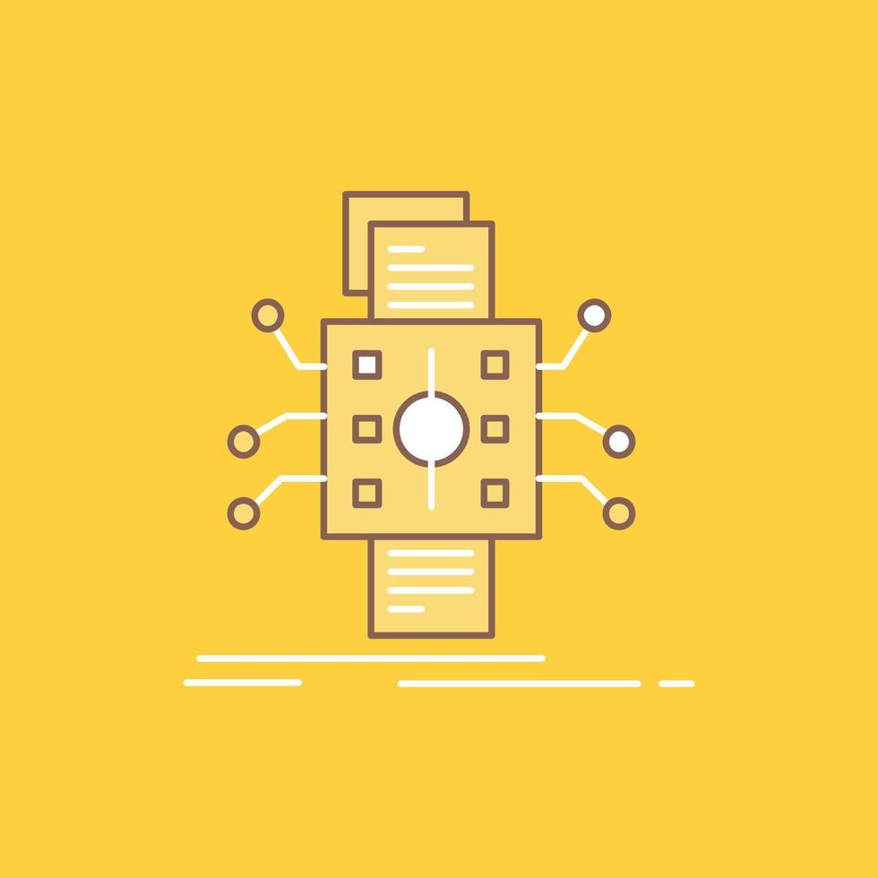 Analysis. data. datum. processing. reporting Flat Line Filled Icon. Beautiful Logo button over yellow background for UI and UX. website or mobile application vector